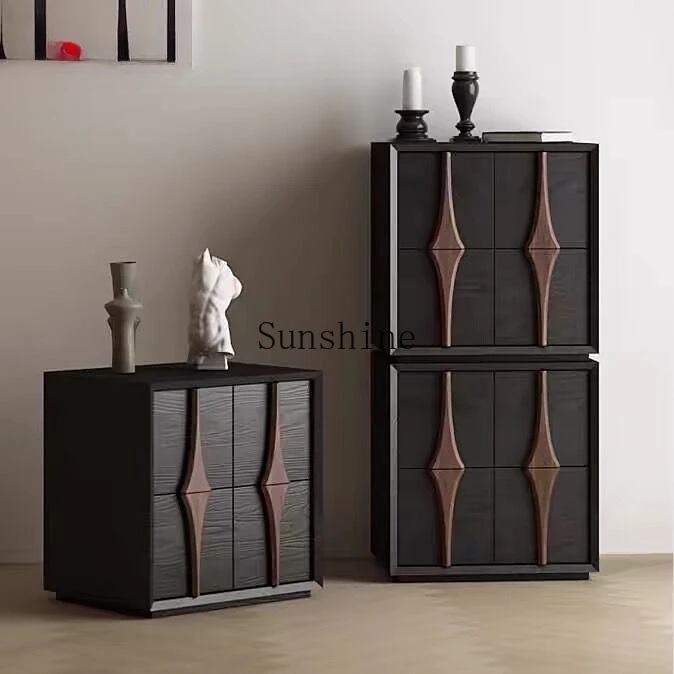 Nordic solid wood retro double pumping bedside bedroom storage sofa side cabinet