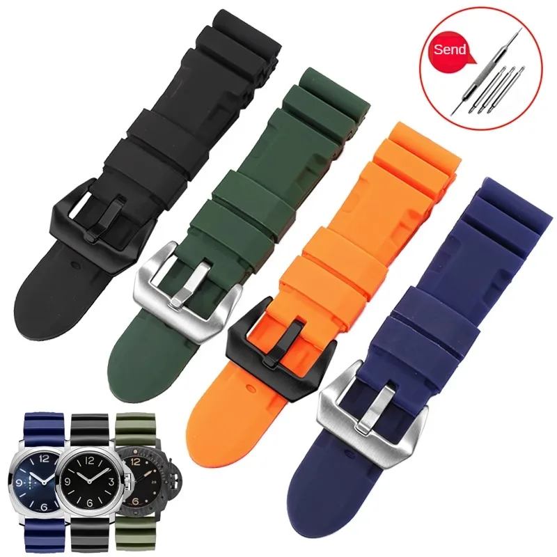 

Rubber Watch Strap Substitute Lumino Fat Sea Stealth Series Flat Interface Silicone Watch Band With 22/24/26mm