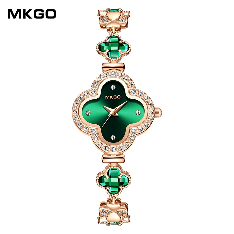 MKGO Brand New Luxury Fashion Ladies Watch Quartz Retro High Sense Bracelet Crystal Inlaid Diamond Women\'s Waterproof Watches