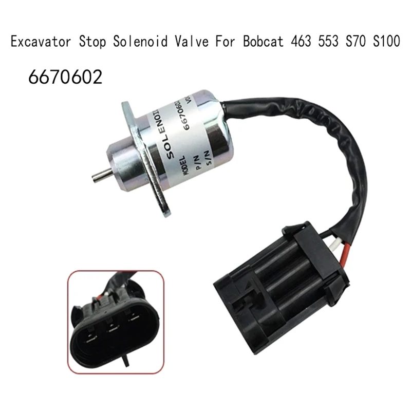 12V Engine Shut Off Stop Solenoid Excavator Stop Solenoid Valve For Bobcat 463 553 S70 S100 6670602