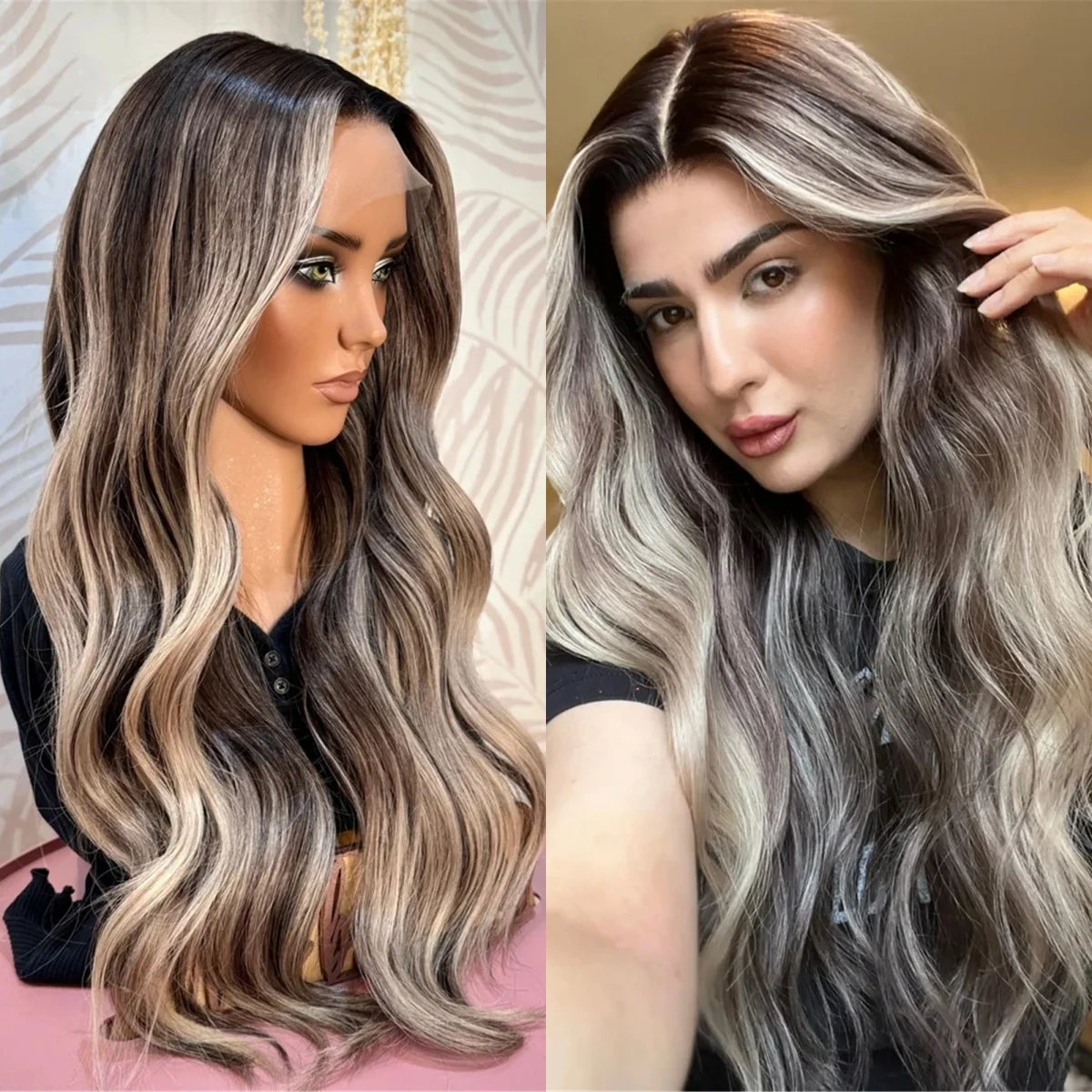 

26-дюймовый парик нового стиля с эффектом омбре, смешанный цвет серо-коричневый, высококачественный, для женщин, из термостойкого волокна, без клея, с естественной волной, легко носить, удобный в использовании.