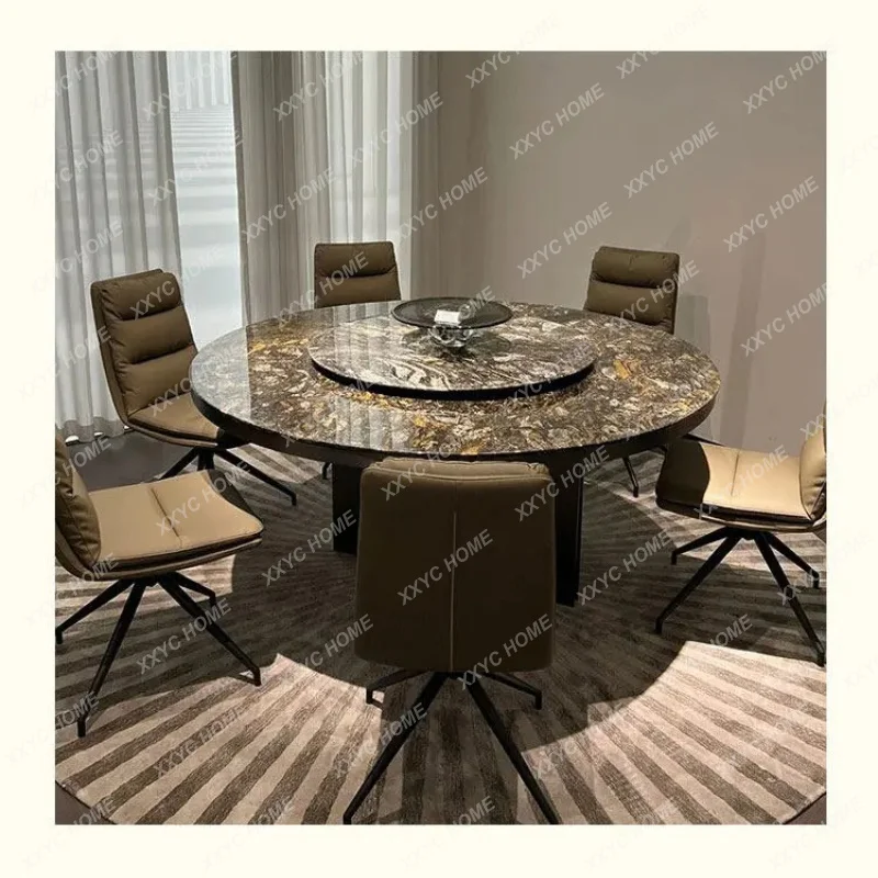 XX minimalist imported natural luxury stone platinum diamond dining table  marble round table with turntable