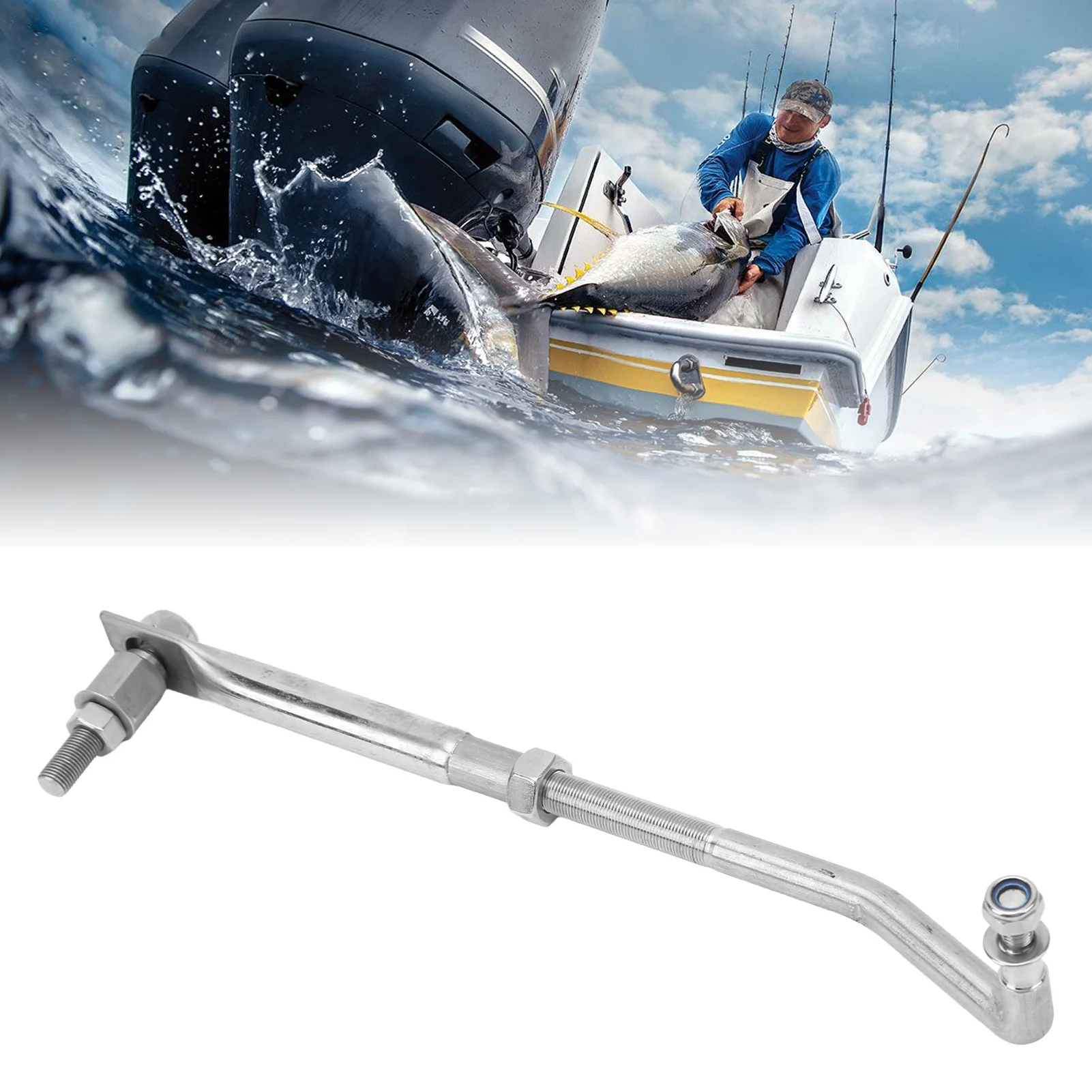 Boat Outboard Motor Steering Link 265‑315mm Adjustable Stainless Steel Universal For 15HP to 200HP Outboard Engine