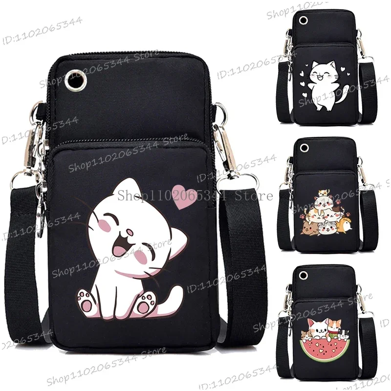 2024 Zipper Small Crossbody Bags Cartoon Anime Cat Women's Shoulder Purses and Handbags Girls Fashion Animal Mobile Phone Bag