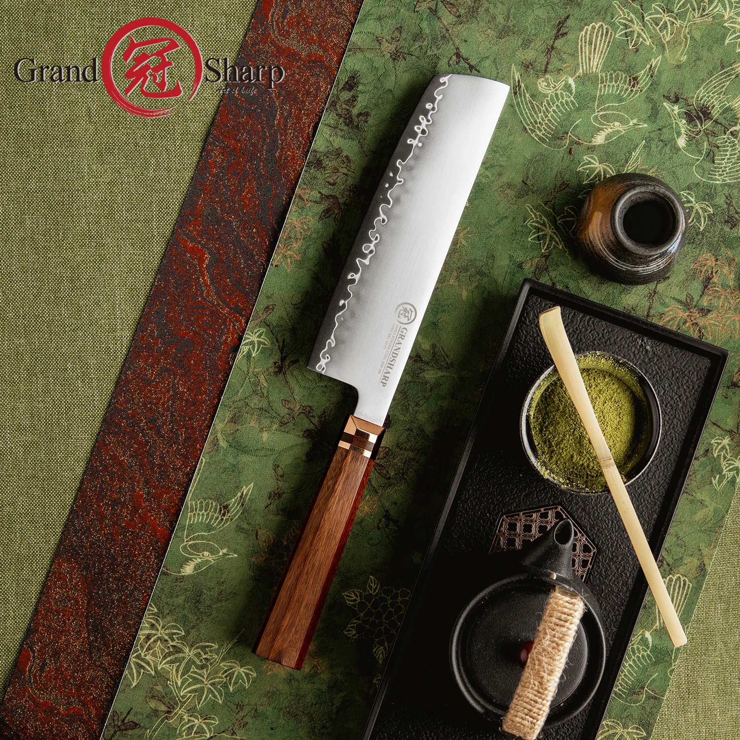 Grandsharp 7.5''Nakiri Knife ZDP-189 Steel Core Hardness 65-67 Hrc Mkuruti Wood Handle Ergonomic Design for Chopping Vegetables