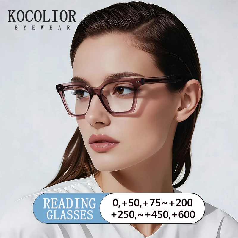 Retro Rivet Acetate Fiber Insert Square Eyeframe Women Optical Prescription Photochromic Anti Blue Ray Computer Reading Glasses