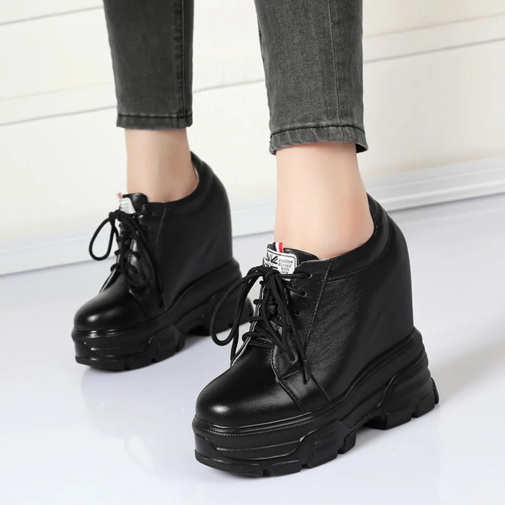 New Spring Autumn White Hidden Wedge Heels Casual Shoes Woman 12CM Platform Shoe Elevator High-heels Walking Sneakers Women 2024