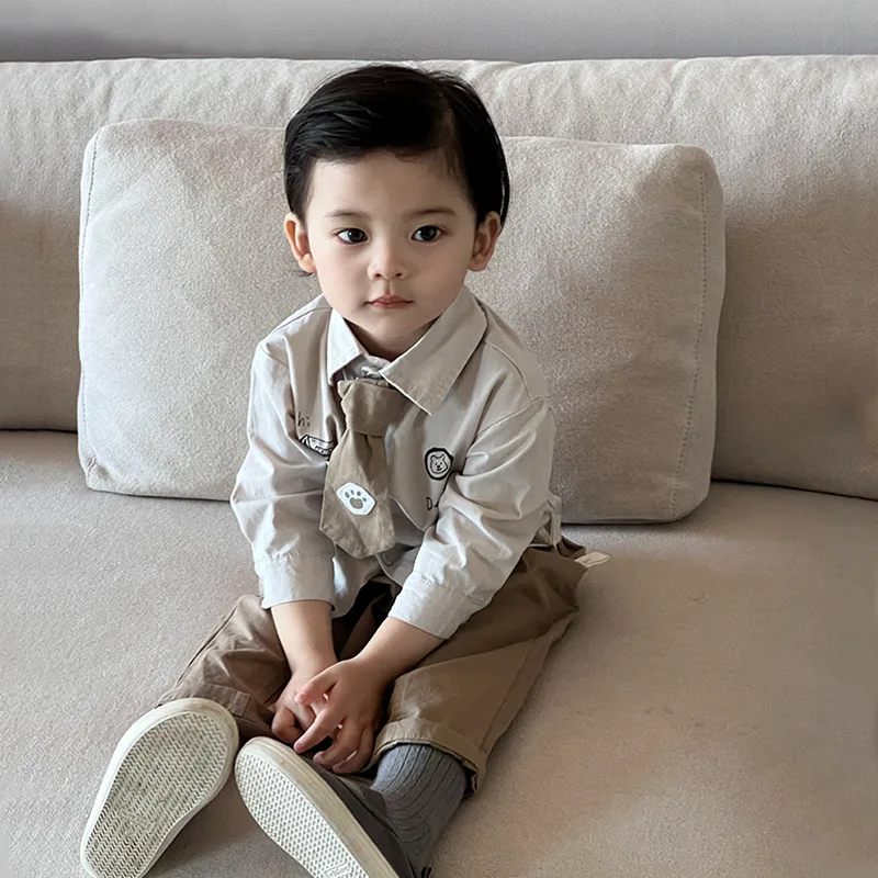 Autumn Boys' Korean Style School Uniform Set Long Sleeve Shirt and Pants Formal Outfit for Toddler Kids 0-3 Years Suit  123