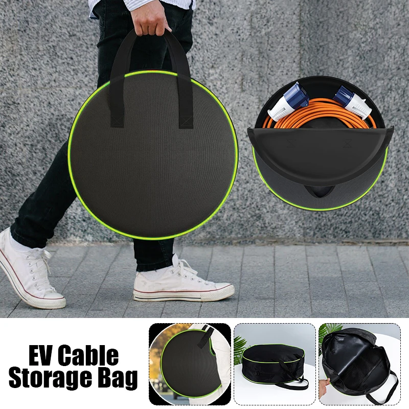 EV Car Charging Cable Storage Carry Bag Round Electric Vehicle Charger Plugs Sockets Waterproof Portable Car Tools Organizer