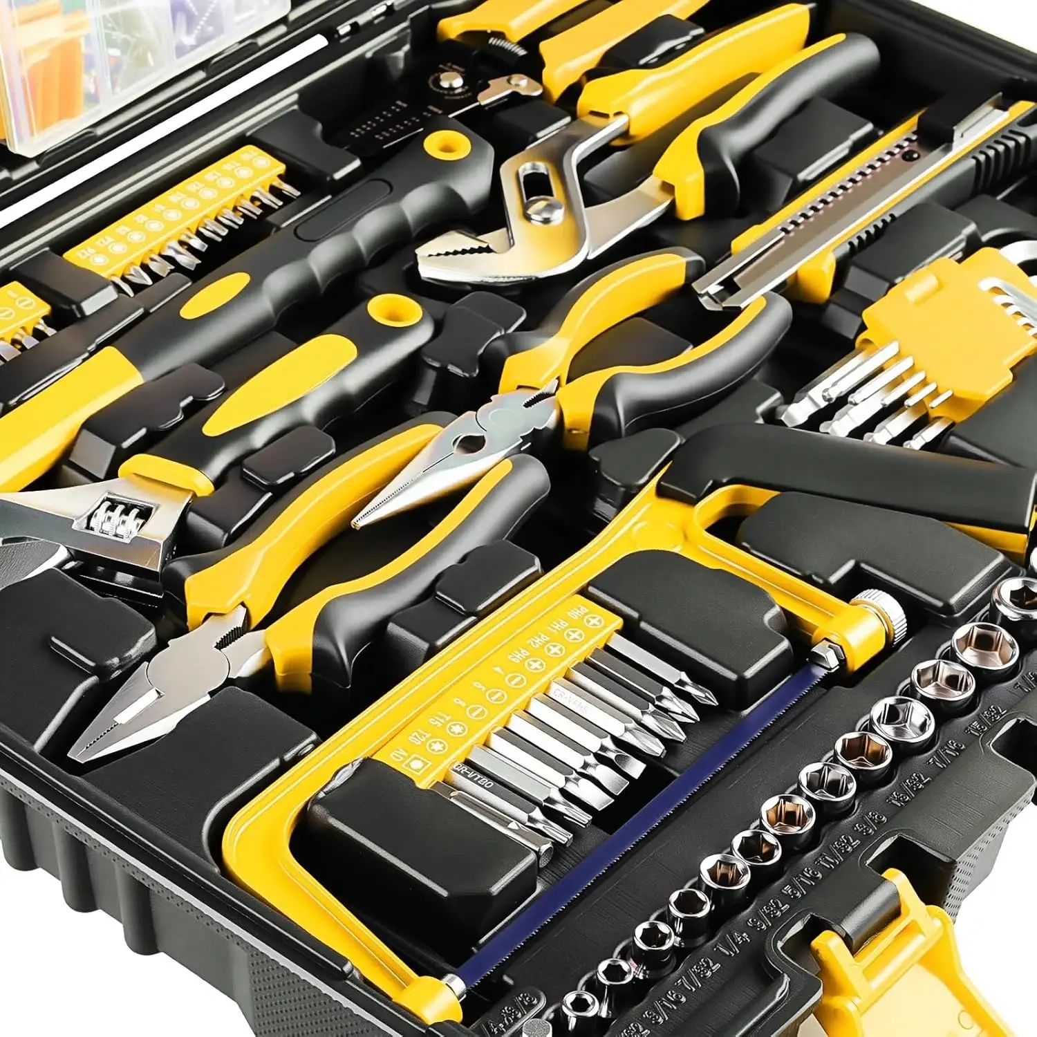 198 Piece Home Auto Repair Tool Kit, Wrench Plastic Toolbox with General Household Hand Tool Set w/ Plastic Toolbox Storage Case