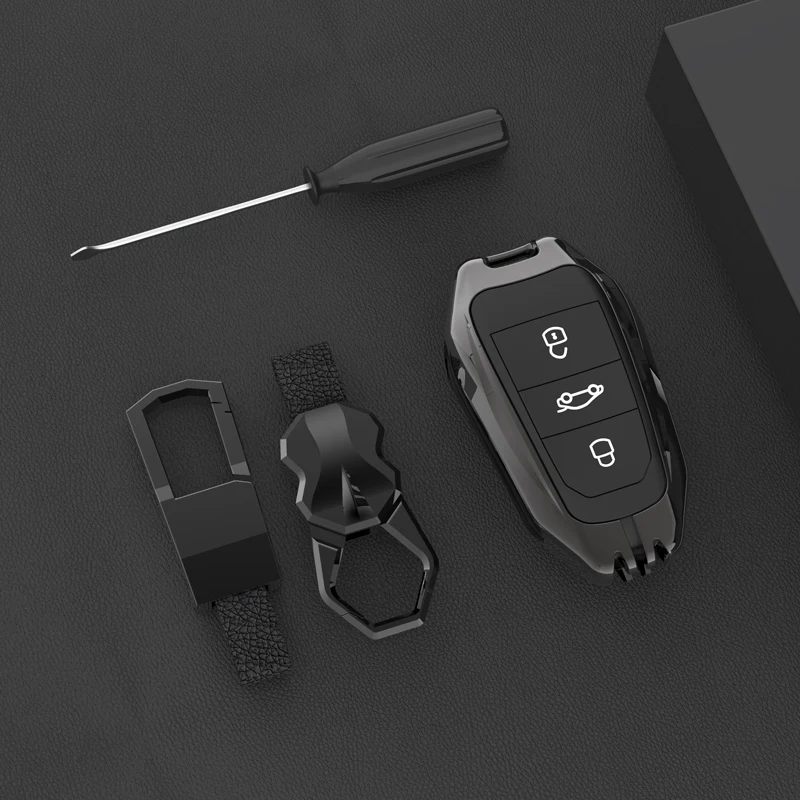 Zine Alloy Leather Car Key Case Shell Cover For Peugeot 308 408 508 2008 3008 4008 5008 Citroen C4L C6 C3-XR Picasso DS3 DS4 DS5