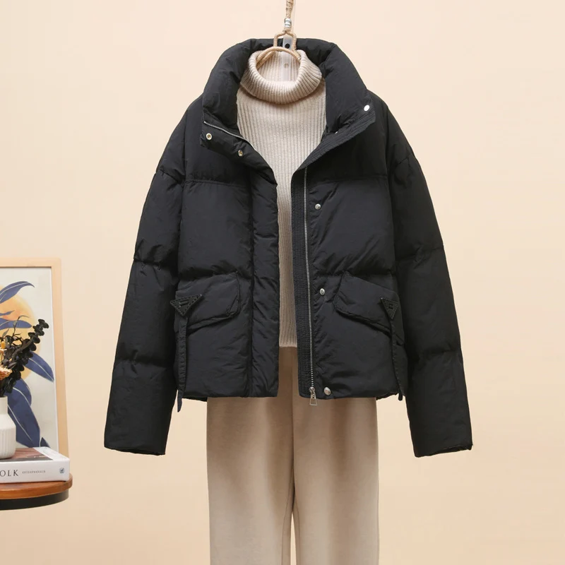 Schinteon ผู้หญิงลงเสื้อลําลองกว่าขนาดฤดูใบไม้ร่วงฤดูหนาว Outwear STAND COLLAR เป็ดสีขาวลงเสื้อ 2024 ใหม่แฟชั่น