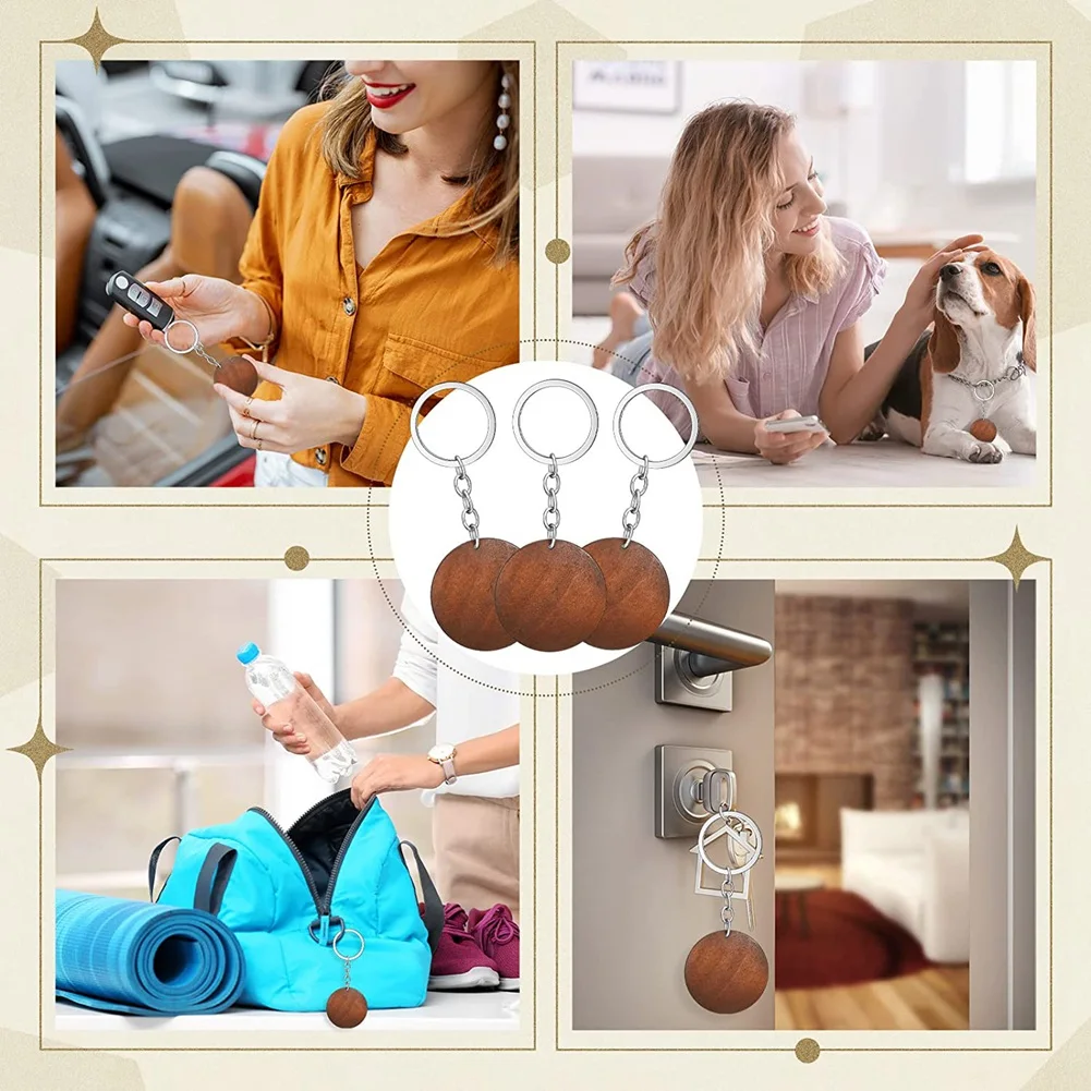 

50 Pcs Wood Engraving Blanks Round Shaped Wooden Keychain Set Rings Key Tags Keychain Supplies Coffee Color For DIY Gift Crafts-