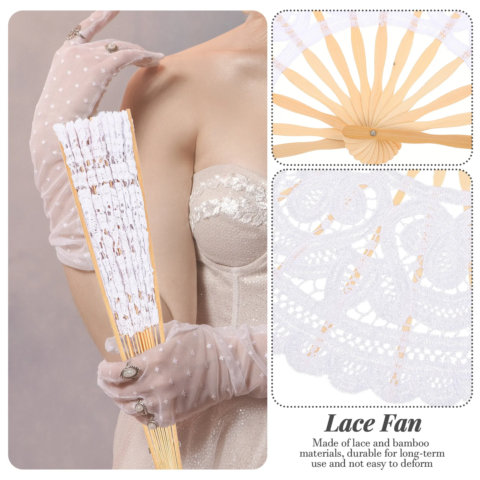 

Embroidered Fan Foldable Lace Bamboo Handheld Decorative White Portable Lightweight Wedding Home Stage Decoration Dance Props