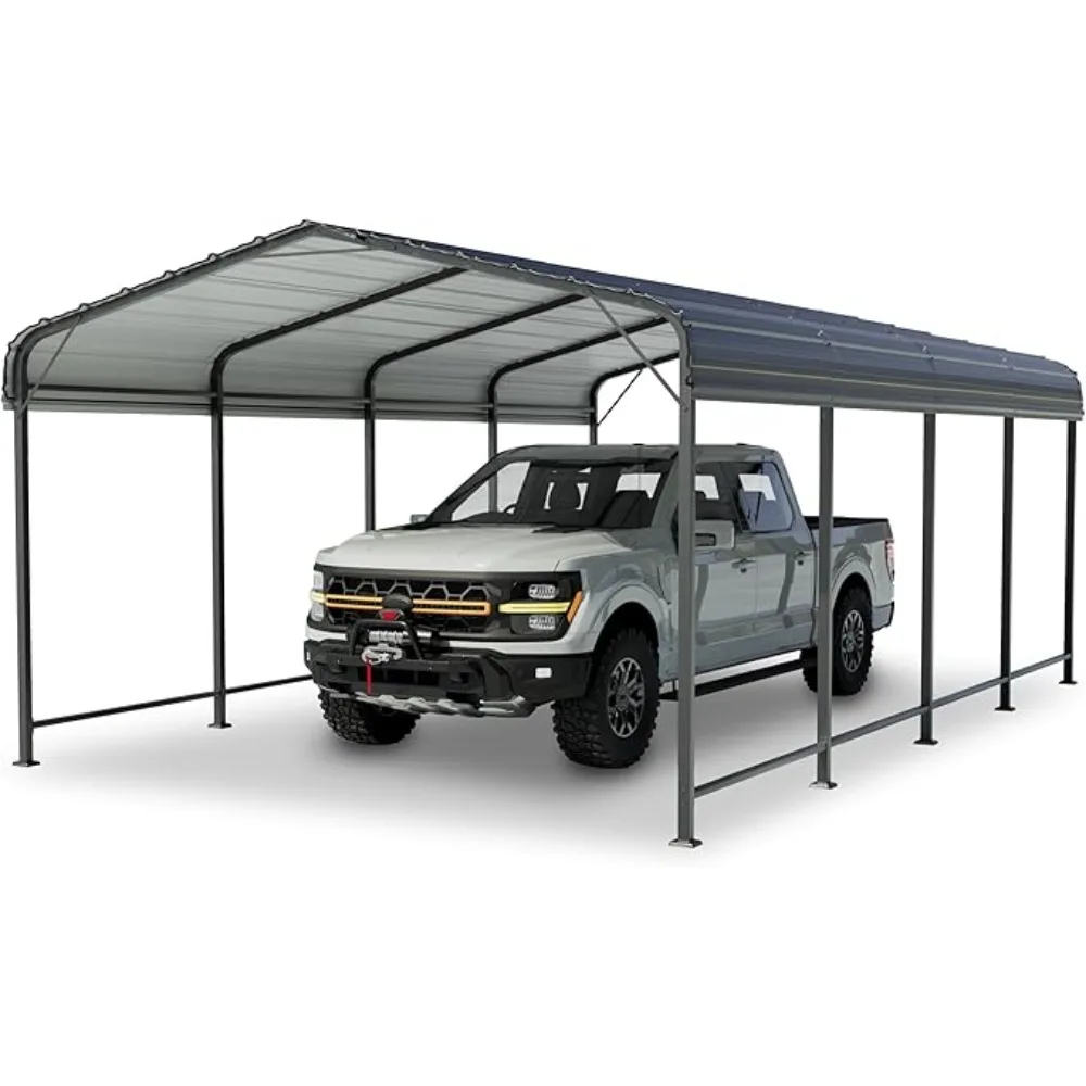 

12 x 20 ft Heavy Duty Metal Carport Canopy with Galvanized Steel Roof,Outdoor Garage Car Shelter Shade for Car, Truck and Boats