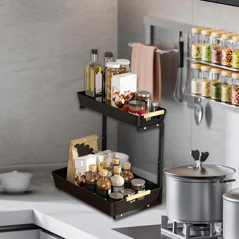 

Pull Out Kitchen Cabinet Organizer 2-Tier Under Sink Organizer Under Cabinet Shelf Adjustable Under Sink Shelf Under Sink