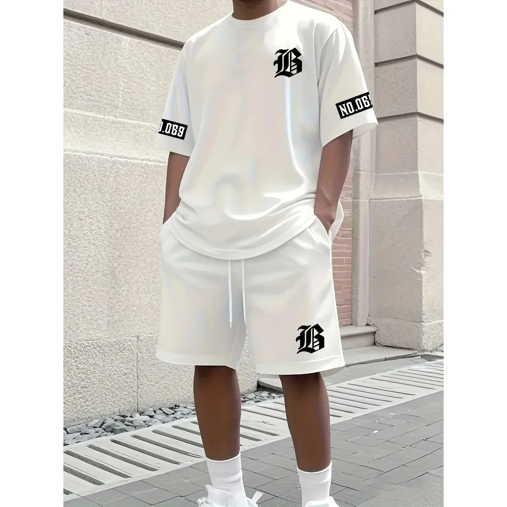 

Summer 2025 Set Fashionable Casual Letter Printed T-Shirt For Men Short Sleeve Shorts Casual Sportswear Daily Use For Both Men