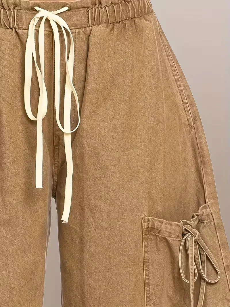 Womens Baggy Jeans Women'S Fashionable Drawstring Lace-up