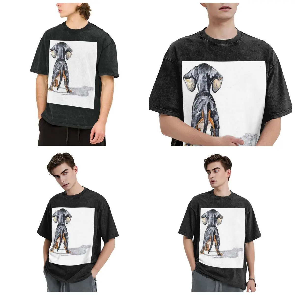 Dachshund Dog Pupy Back Hip Hop Short Sleeve T-Shirts Washed Tops Tees Streetwear T Shirt Cotton for Men Women