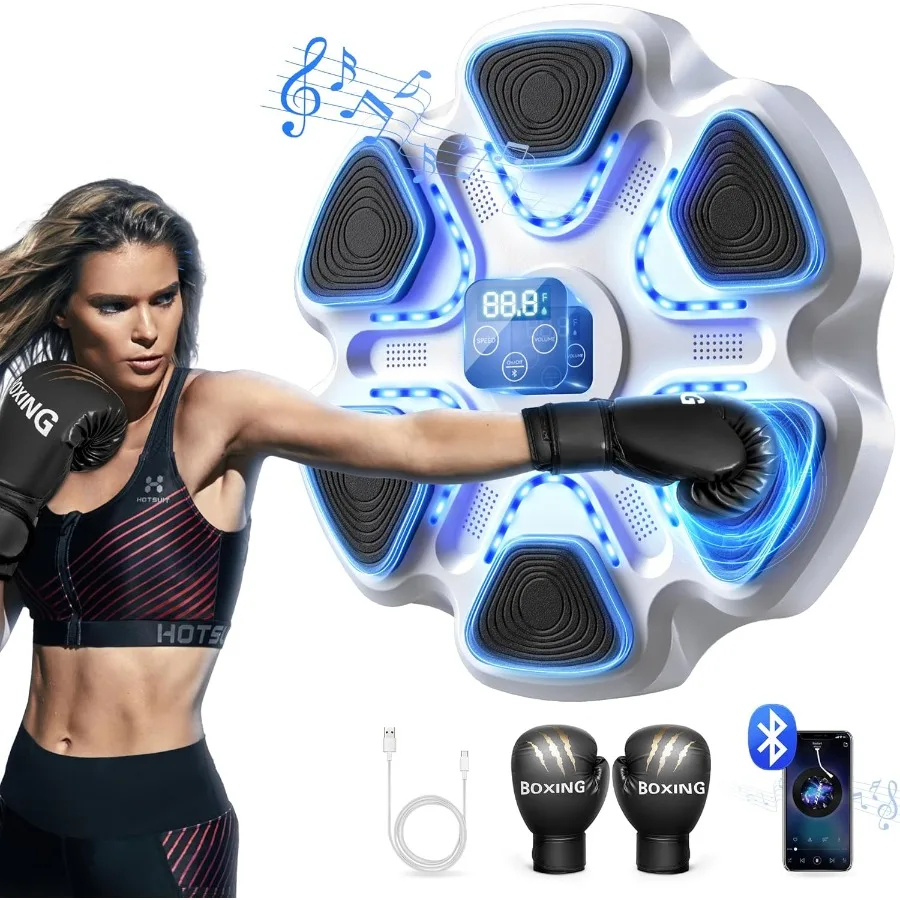 Wall Mounted Music Boxing Machine with Gloves for Adults: Smart Bluetooth Interactive Training Equipment for Home and Gym Elect