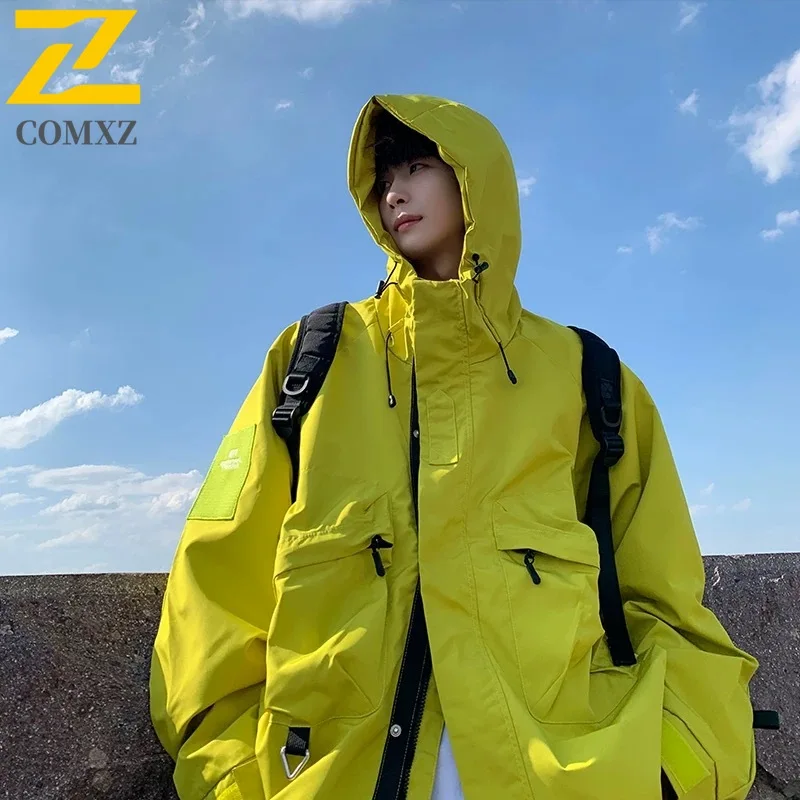 

Мужская зарядная куртка 2025, новая уличная ветрозащитная водонепроницаемая рабочая одежда с капюшоном, повседневная модная куртка на молнии для горного кемпинга и путешествий