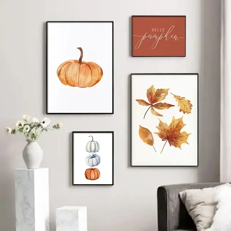 Hello Pumpkin Quote Wall Painting Pictures Halloween Fall Autumn Sayings Canvas Poster Children Cartoon Art Home Decor