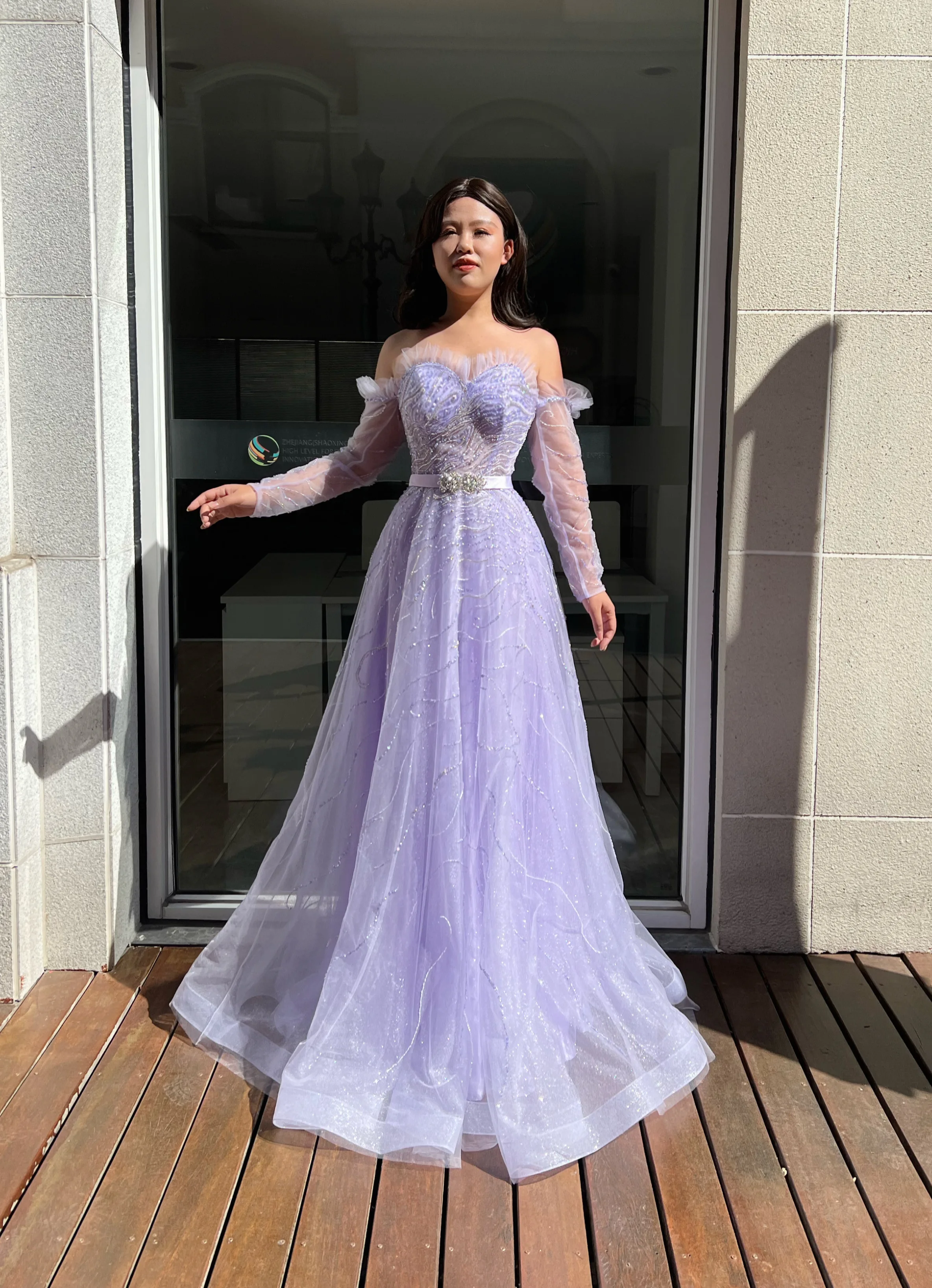 

(SALE)Shalimar Zhang Purple Slip Shoulder Fashion Ladies Gowns For Wedding Prom Formal Customized