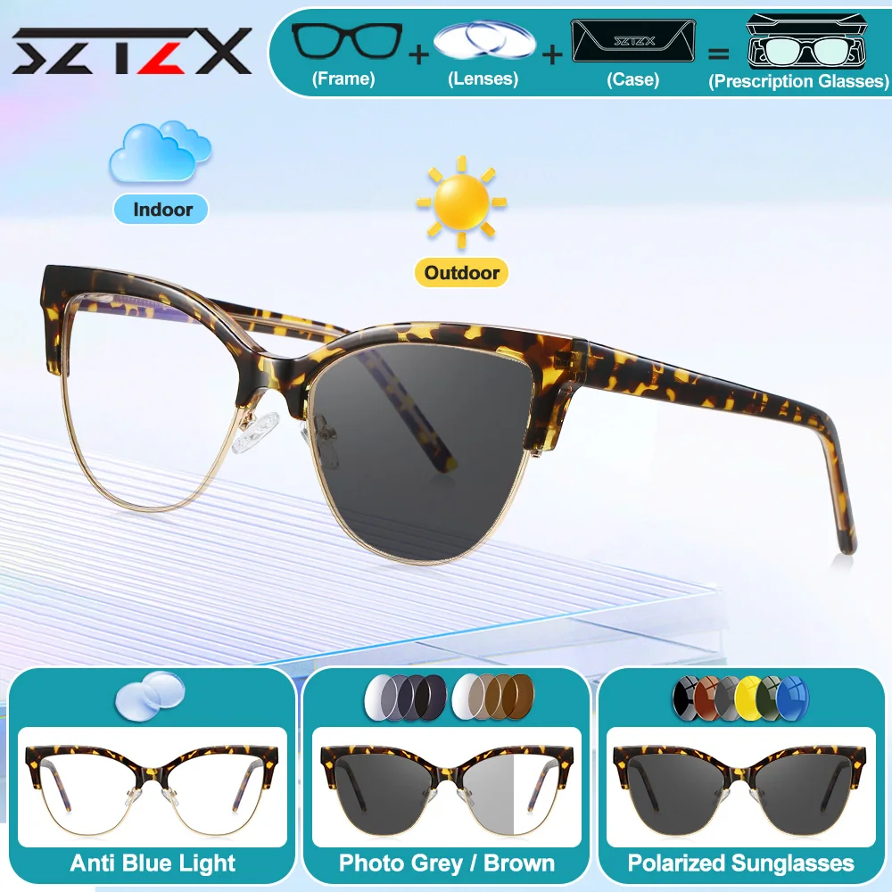 

SZTZX Высокое качество, новая мода, оправа в виде бабочки, очки для близорукости по рецепту, женские фотохромные очки с защитой от синего света для чтения