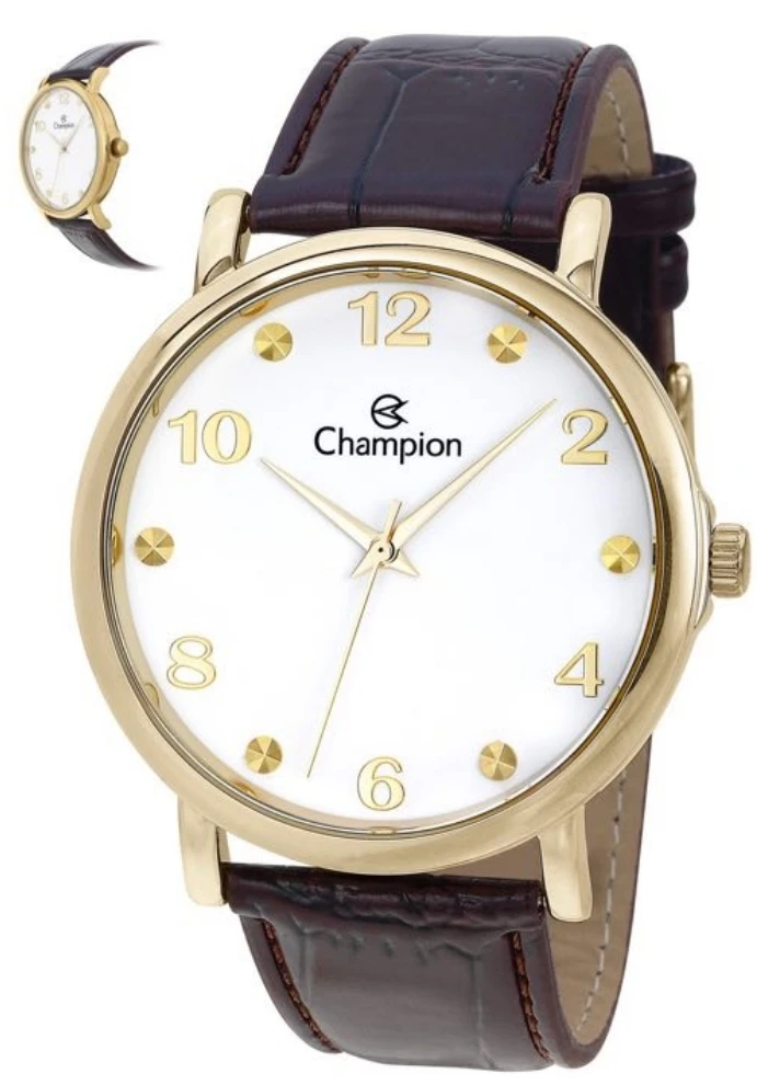 Relogio Unissex Champion Original Pulseira in Couro Marron Escuro