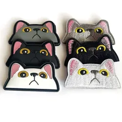 Funny Cat Face Tactical Badges Embroidery Applique Clothes Sticker,3d PVC Patches Hook and Loop Emblemen For Backpack,Clothing