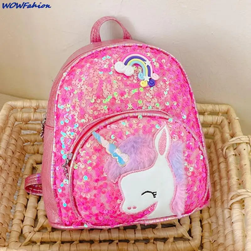 Children's Sequins Unicorn Backpack Bling School Bags Pink Waterproof Student Girls Sweet Schoolbags Fashion Party Purse 