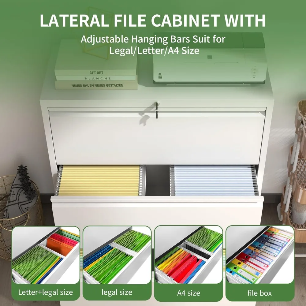 خزائن الملفات الجانبية المعدنية مع قفل، 3 خزائن الملفات ذات الأدراج للمكتب المنزلي، خزائن تخزين منظمة الملفات الواسعة من الفولاذ