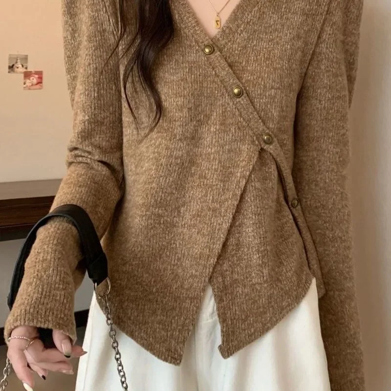 

Plus Size Long Sleeve Knitwear Women's Autumn Winter Fashion Versatile Loose Slimming Asymmetrical Base Layer Sweater Trendy