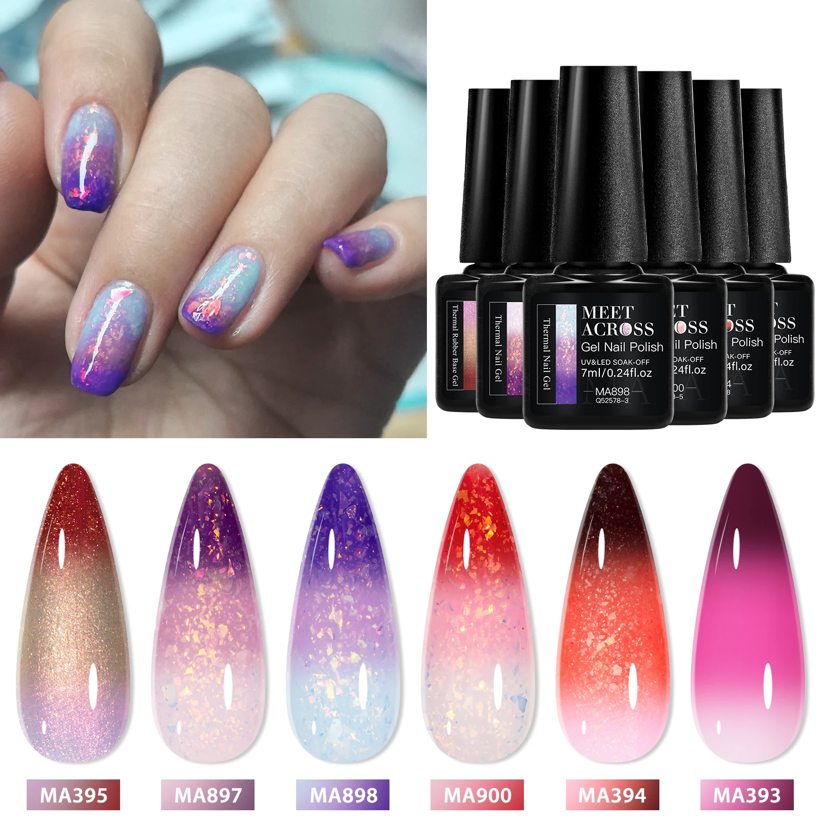 

6pcs Thermal Gel Nail Polish Set Auroras Glitter Temperature Color Changing Semi Permanent Soak Off UV Gel Varnish Nail Supplies