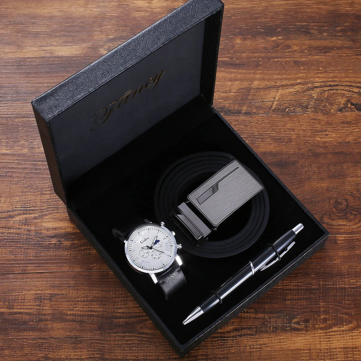 3pcs/set Business Gift Set Creative Boutique Gift Set Signature Pen Belt Quartz Watch Belt for Dad Father Boyfriend Husband Gift