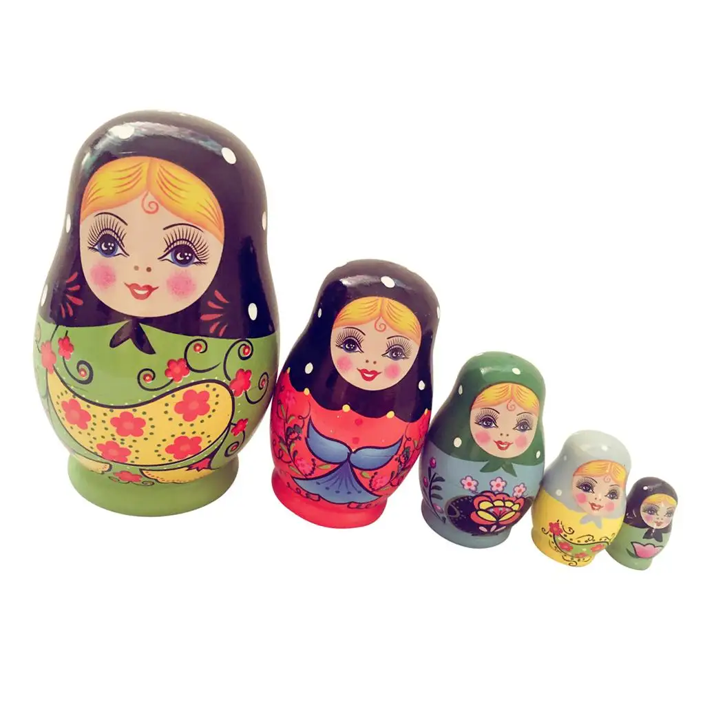 5 stuks handgeschilderde meisje houten Russische nestpoppen Matryoshka speelgoedgeschenken