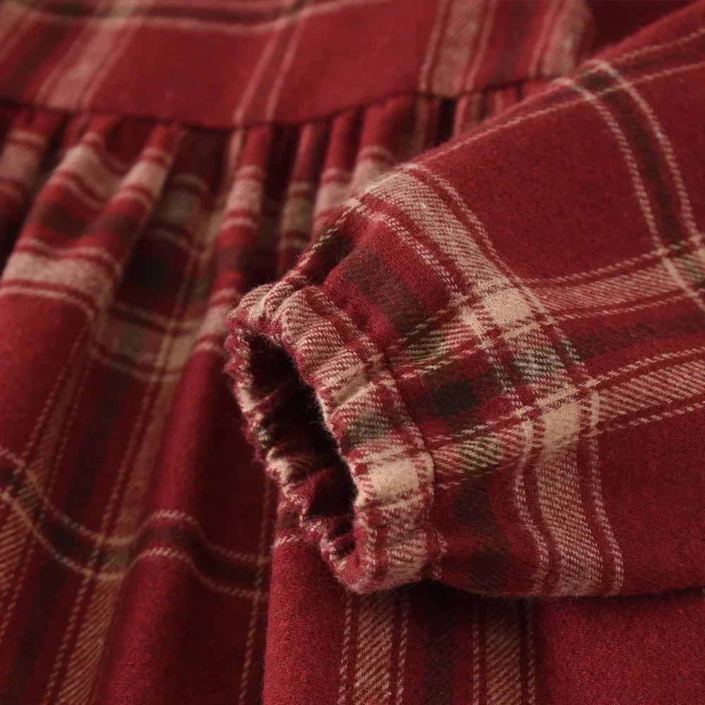 Neues Herbst- und Winterkleid im Britischen Stil mit Rotem Karomuster und Revers, Lässiges Langarmkleid für Mädchen im Alter von 3-7 Jahren – Detail 6