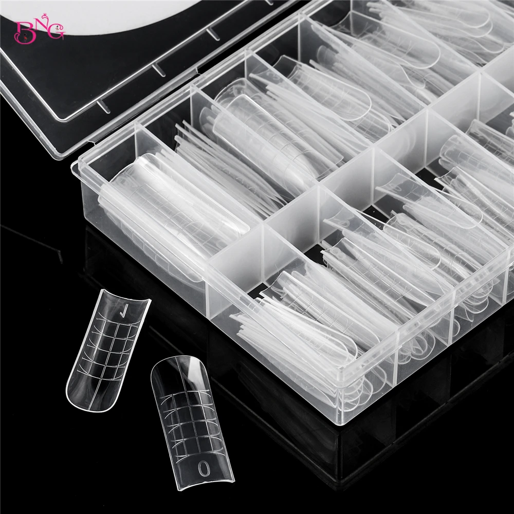 BNG 140 قطعة أشكال أظافر مزدوجة مربعة من جل الأظافر غطاء كامل قوالب أظافر 14 مقاسًا لتطويل الأظافر من البلاستيك الناعم المرن #4