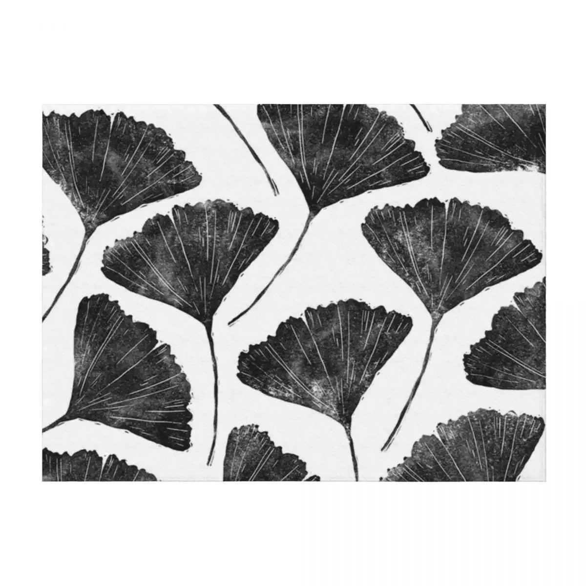 

Ginkgo biloba, Lino cut nature inspired leaf pattern Throw Blanket Bed Fashionable Bed covers Thin Luxury Designer Blankets