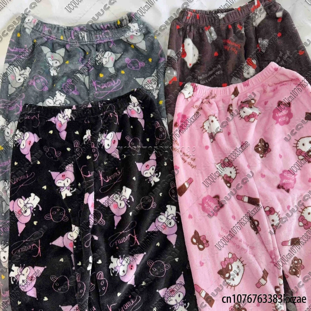 Y2K Hello Kitty Flannel Pajama Pants Cozy Lounge Wear Dorm Essential Cute Cartoon Pants Fashion Kawaii Anime Cartoon Pants