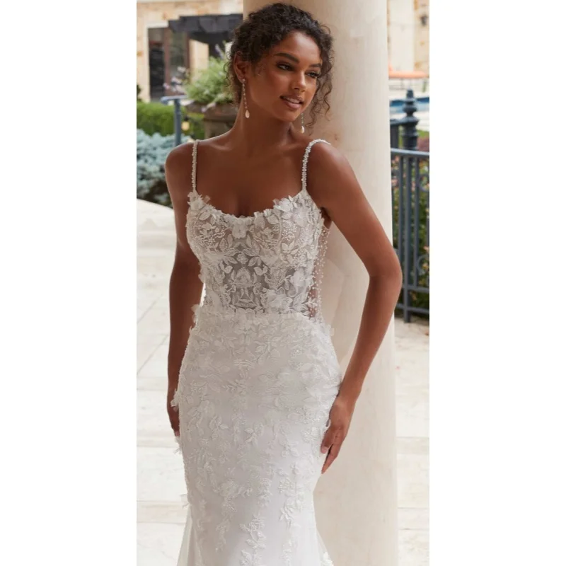 Customized 2026 New White Elegant Mermaid Wedding Dress Strap Lace Decal Decoration Vestidos De Noiva