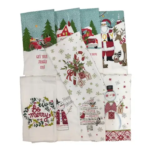 1Pc 41x65cm 크리스마스 인쇄 티 타월 냅킨 목화 옷감 부드러운 흡수 주방 청소 천으로 크리스마스 파티 선물