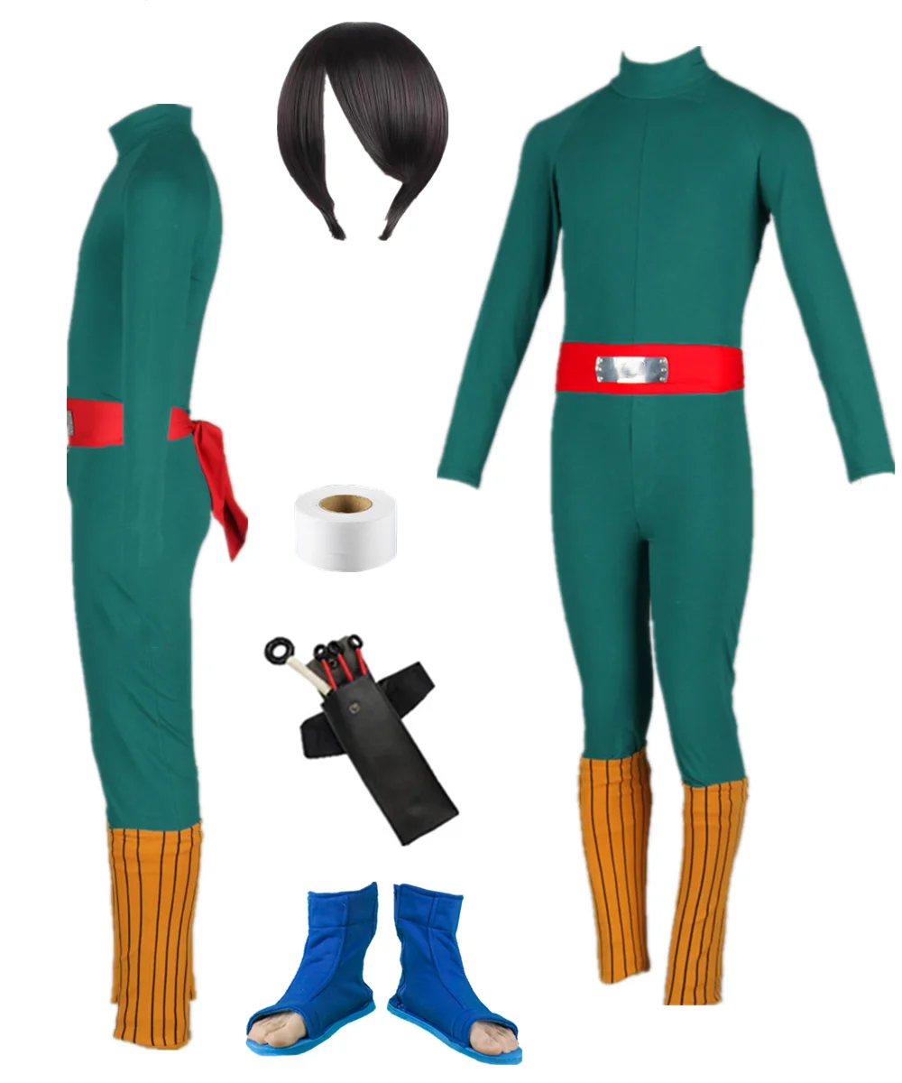

US Size Men's Rock Lee Cosplay Costumes Green Jumpsuit Halloween Party Outfit
