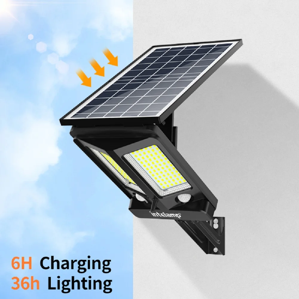 intelamp 12500mah 3000LM Outdoor Solar Light Solar Lamp Flood Security Lights With Two Sensors Larger Solar Panel Wall Light