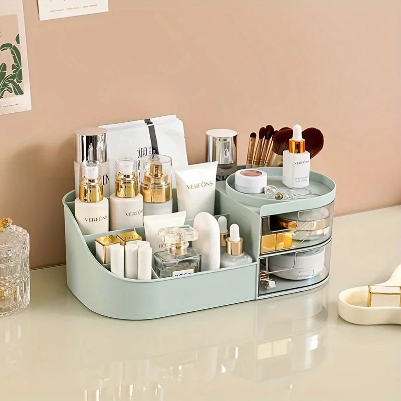 1pc Plastic Desktop Cosmetic Box, Dressing Table, Makeup Mirror Skincare Product Organizer, Lipstick Cosmetic  Container Box, Wi