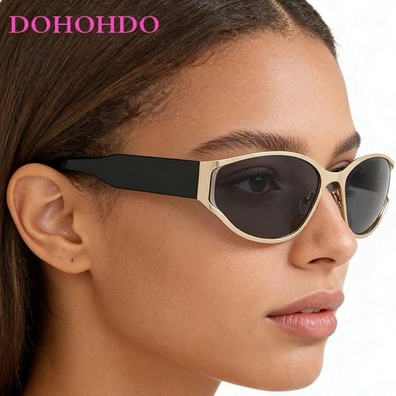 

Y2K Luxury Cyberpunk Oval Frame Women Sunglasses Design Brand Sunglass UV400 Men Outdoor Drive Travel Personality Trendy Goggles