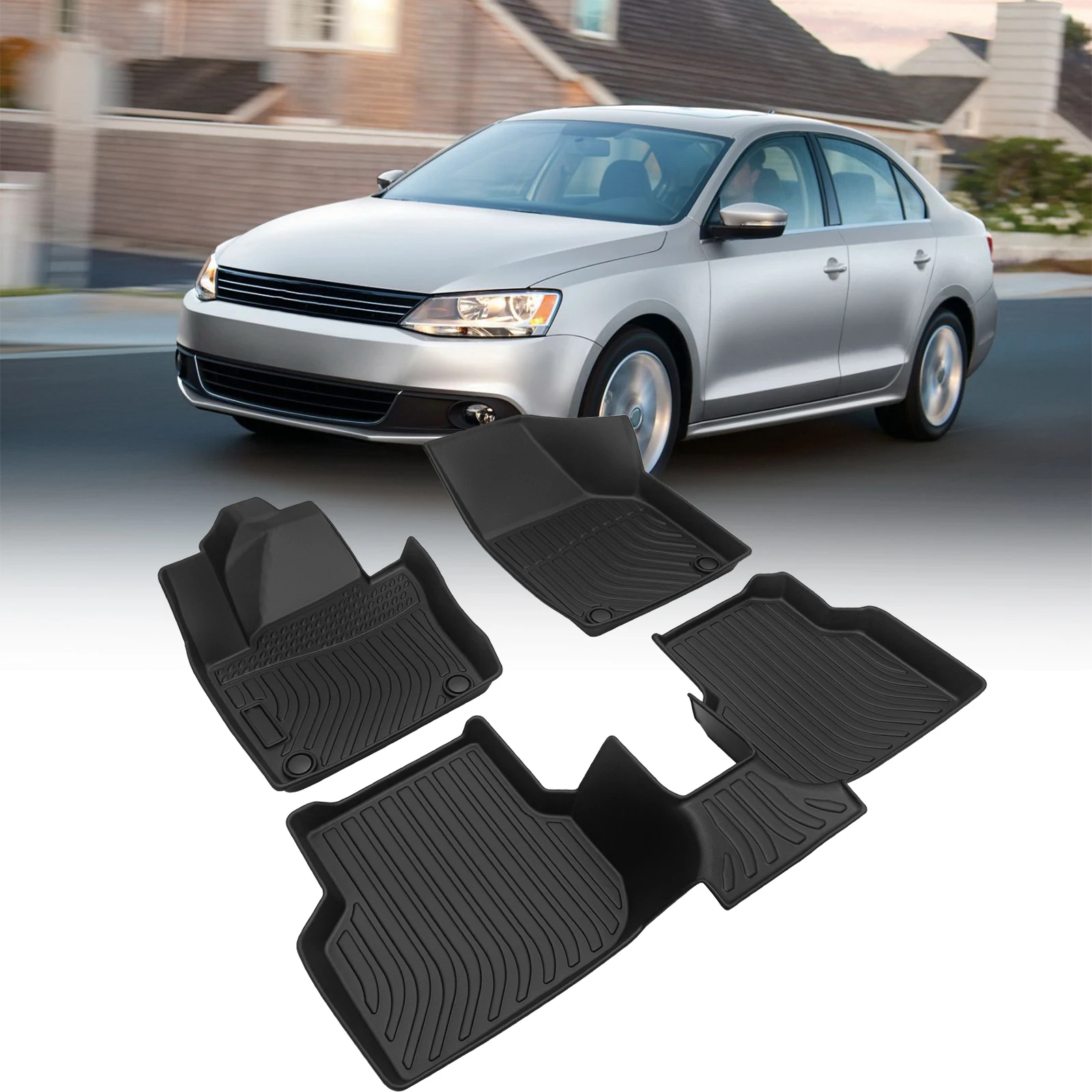 Car Floor Mats for 2012-2018 Volkswagen Jetta Black All-Weather TPE Rubber