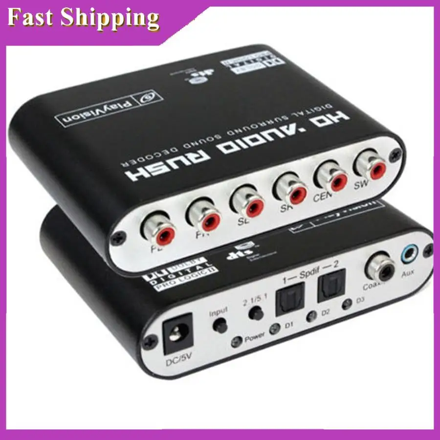 ABRI-Digital To Analog 5.1 Channel Stereo Audio Converter Optical SPDIF Coaxial AUX 3.5Mm Sound Decoder Amplifier-EU Plug