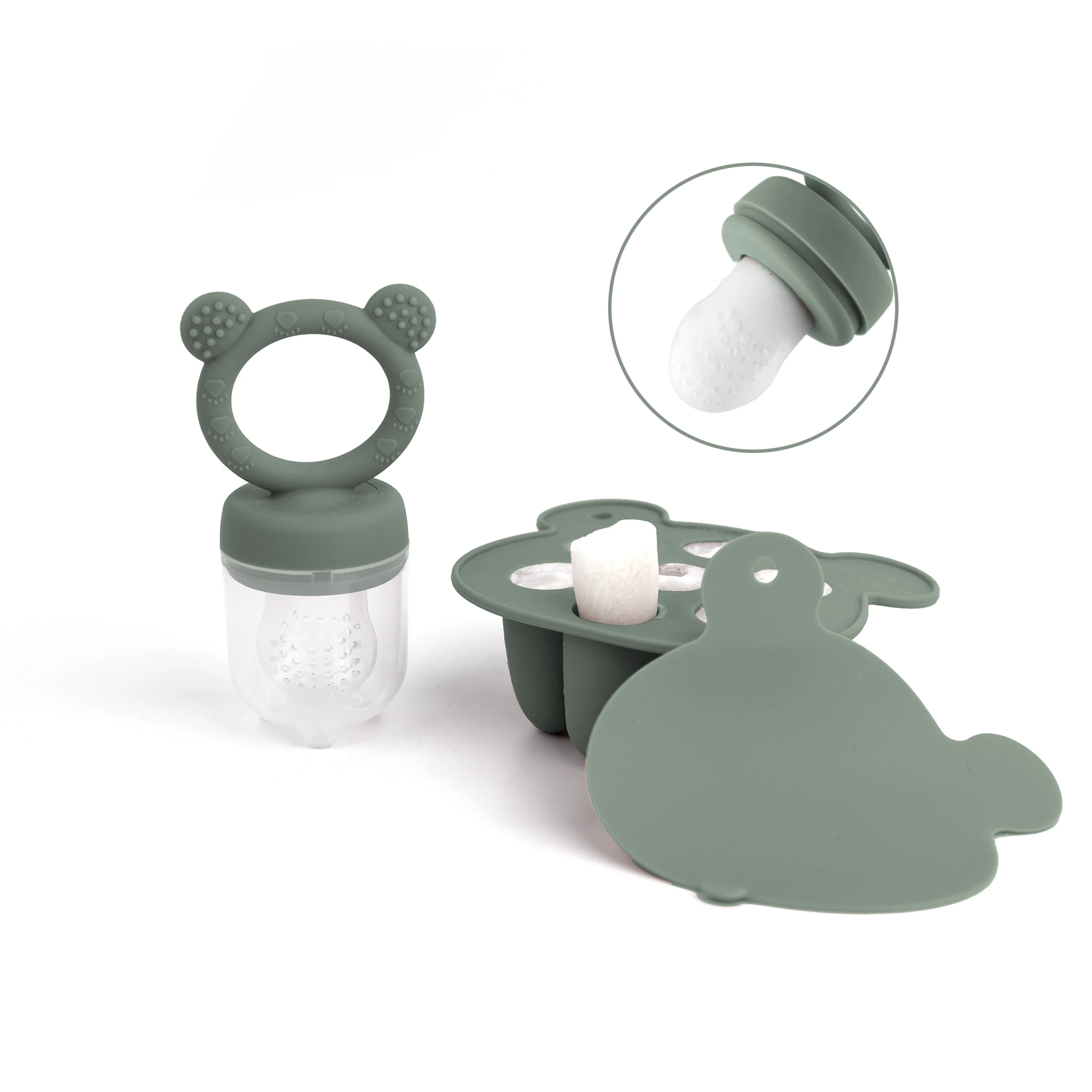 Stylish Bear Set Fruit Feeder Breast Milk Freezer Tray Food Fruit Feeder Set Silicone Popsicle Mold