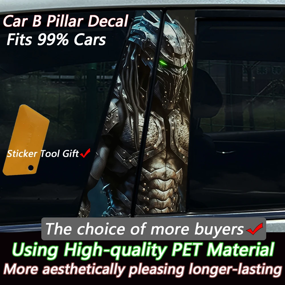 2PCS Cool Sci-fi Warrior Car B Pillar Vinyl Sticker Waterproof Sunproof Decal Car Center Pillar Decor Cover Scratches Car